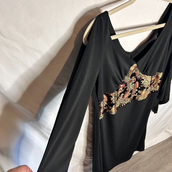 Vintage RAG Cold Shoulder Black Dress with Brocade Detail – M Made In USA 🇺🇸 - Picture 3 of 7